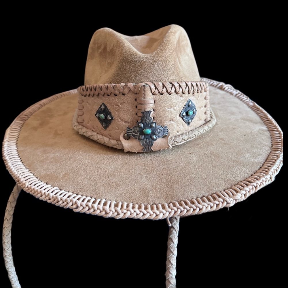 Custom hat with Native Pawn sterling and turquiose